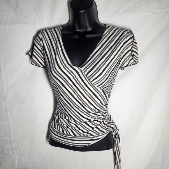 Y2k retro pinstripe gothic v neck side tie top - Picture 1 of 4